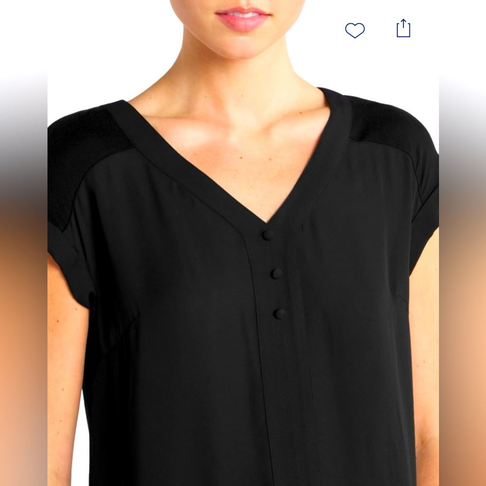 Fortune & Ivy Helena Mixed Material V-Neck Blouse
